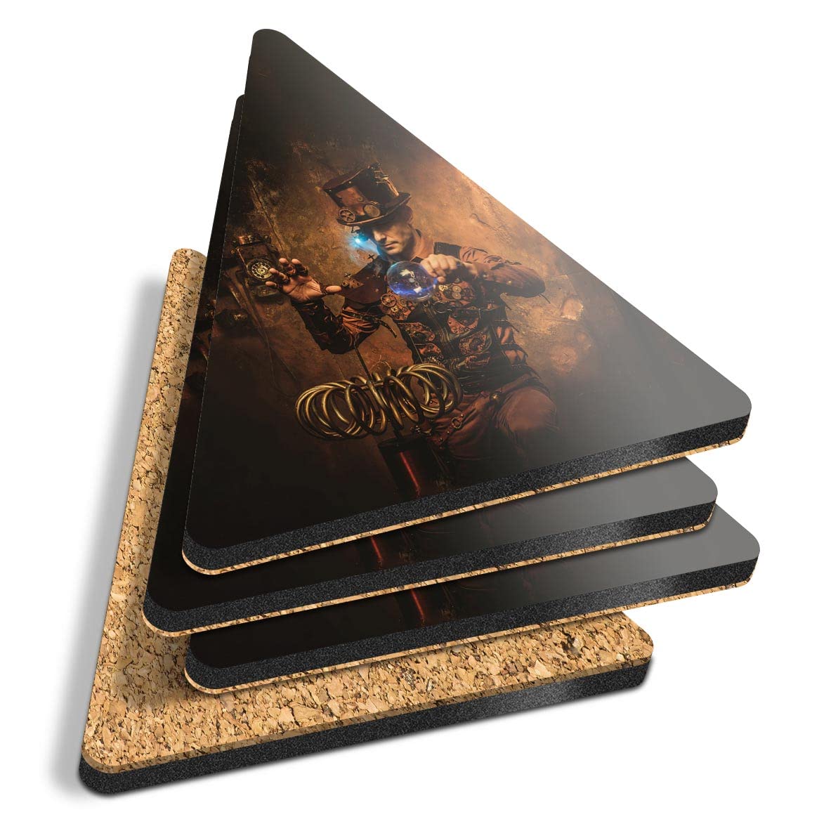 4 x Triangle Coasters - Steampunk Magician Magic Cork Backed MDF Glossy Tea Coffee Accessory #14534