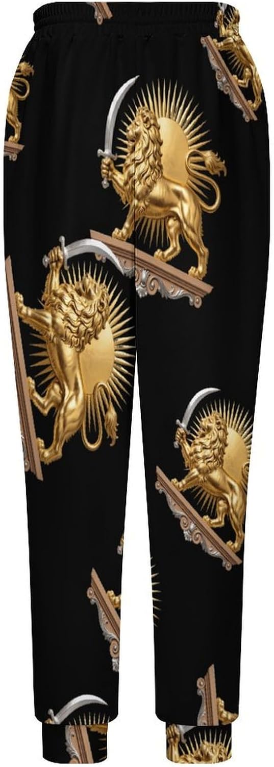 Persian Lion And Sun Emblem Men Pants Lightweight Sweatpants Joggers Pant 4XL