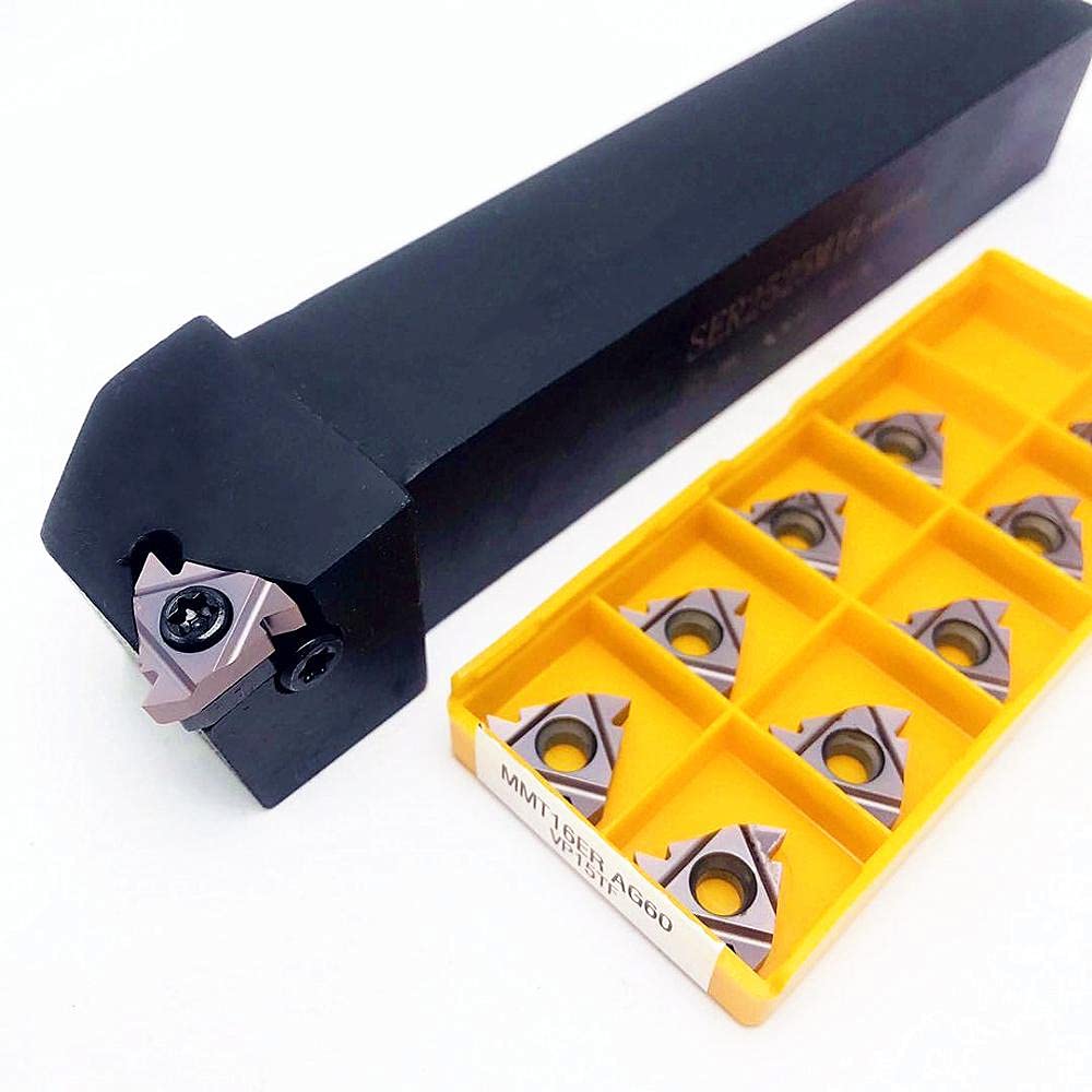 SER 1212H16 SER1616H16 SER2020K16 SER2525M16 SEL2020K16 External Thread Turning Tool Holder + 10PCScarbide Insert MMT 16ER AG60(SEL2525M16,MMT16IR AG60 UE6020)