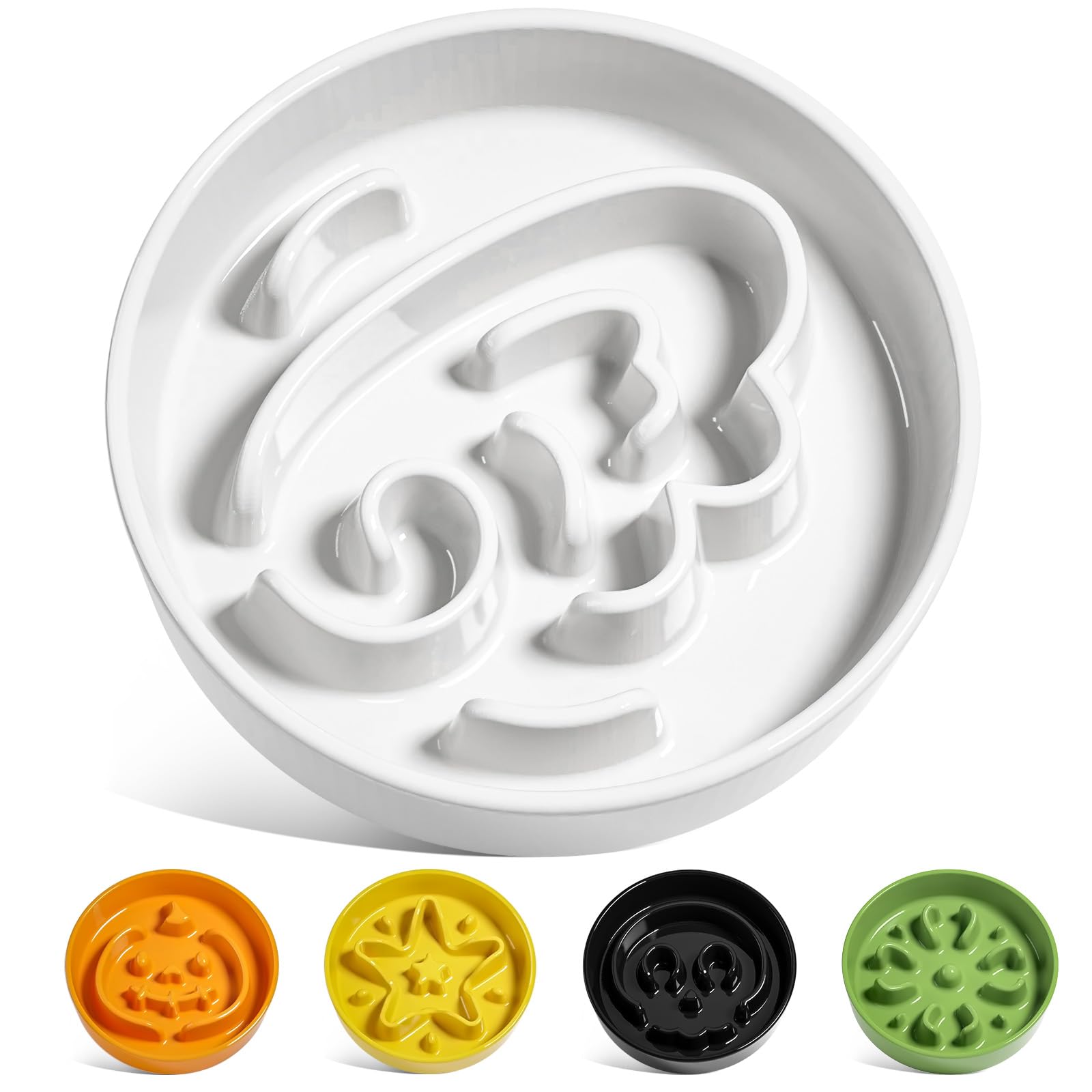 LE TAUCI Ceramic Slow Feeder Dog Bowls Small Breed, 0.6 Cups Dog Food Dish for Fast Eaters, Puzzle Bowl for Small Dogs and Cats,Angle White