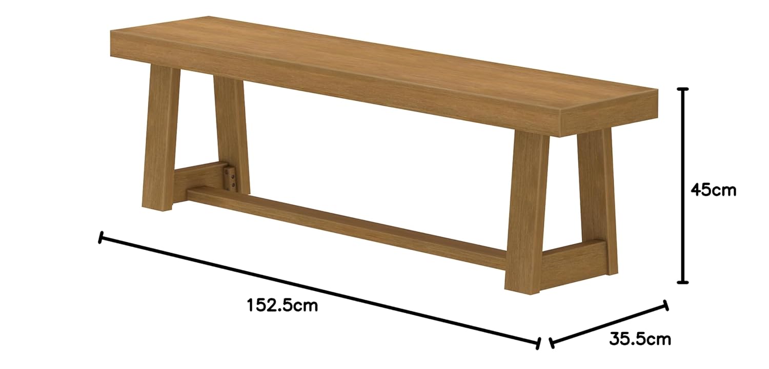 Maxwood Furniture Plank plus Beam 60 inch Farmhouse Dining Bench, Pecan Wirebrush - Image 2