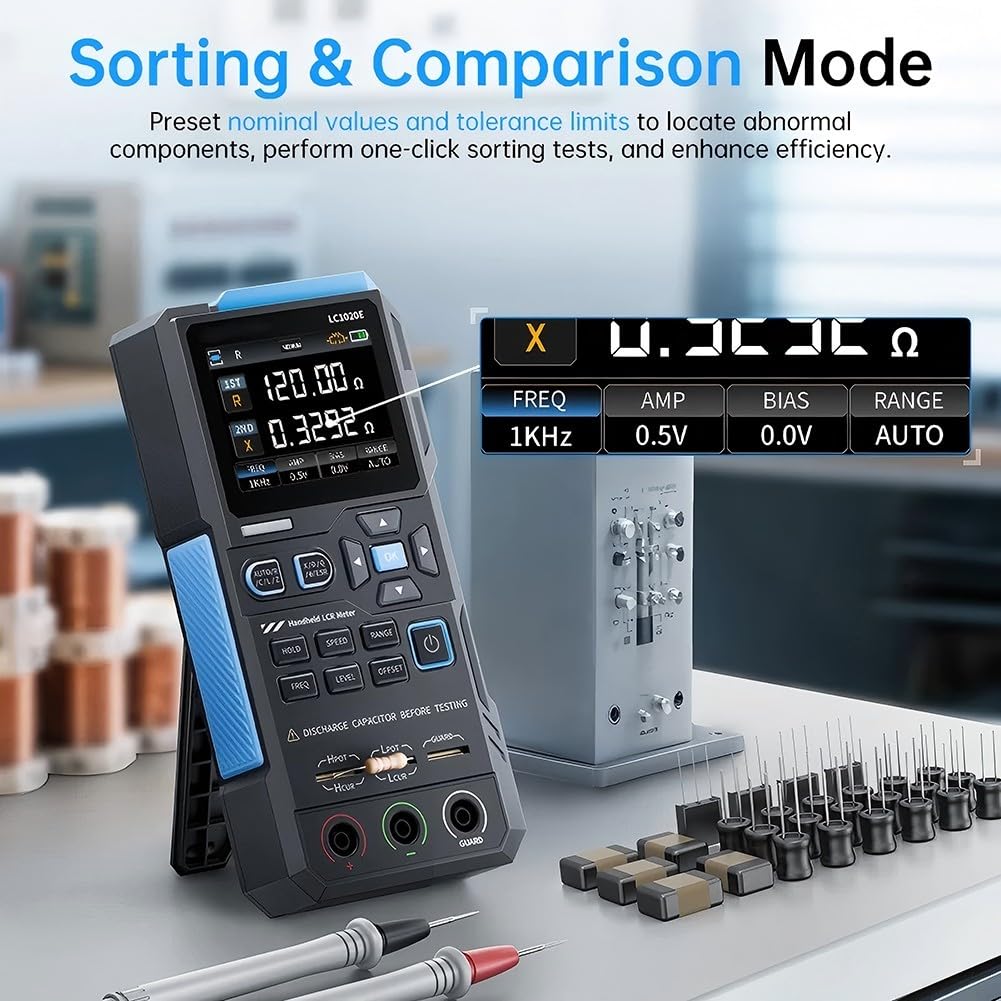 Digitaler Brücken-Tester, LC1020E Handheld LCR ESR mit intelligenter Sortierfunktion, mehrere Testfrequenzen für elektronische Komponenten (LC1020E in Englisch)