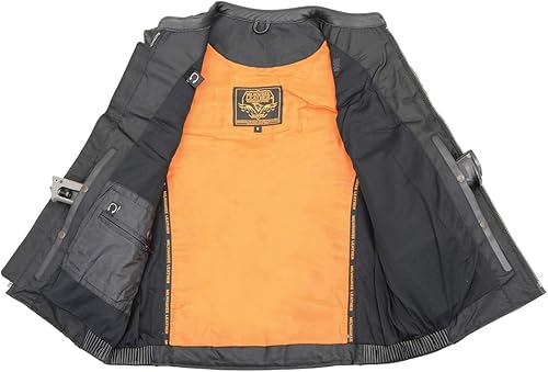 Miniatura 4 de Milwaukee Leather MLM3560 - Chaleco de cuero negro para hombre, con ribete reflectante, cintura elástica, cuello abierto, chaleco de motocicleta