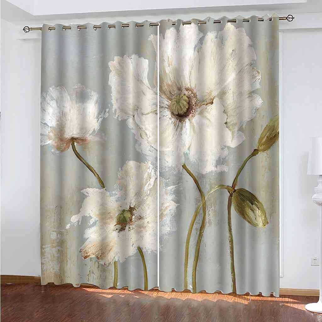Rideaux occultants anti bruit et froid fleurs blanches 3D pour salon et chambre