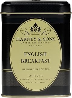 Harney & Sons English Breakfast Loose Black Tea - 4oz Pure China Keemun Tin, Bold Full-Bodied Flavor, Caffeinated Loose Leaf