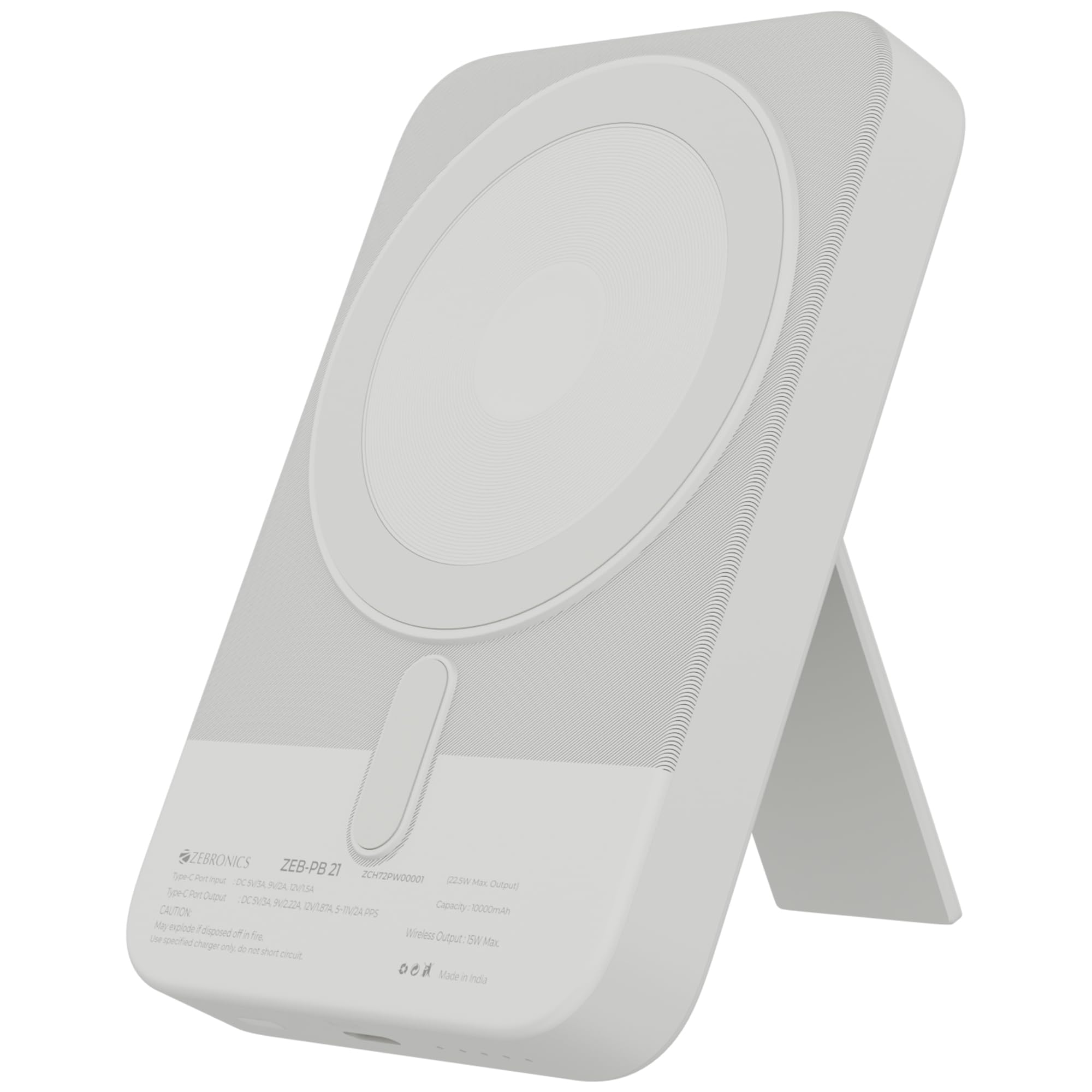 Zebronics 10000mAh MagSecure Compatible Powerbank, 15W Wireless Charging, 22.5W Rapid Charging, Type-C PD Input & Output, Built-in Stand, LED Indicator, Multi-Protection (EnergiSafe 10R5, White)-picture-14
