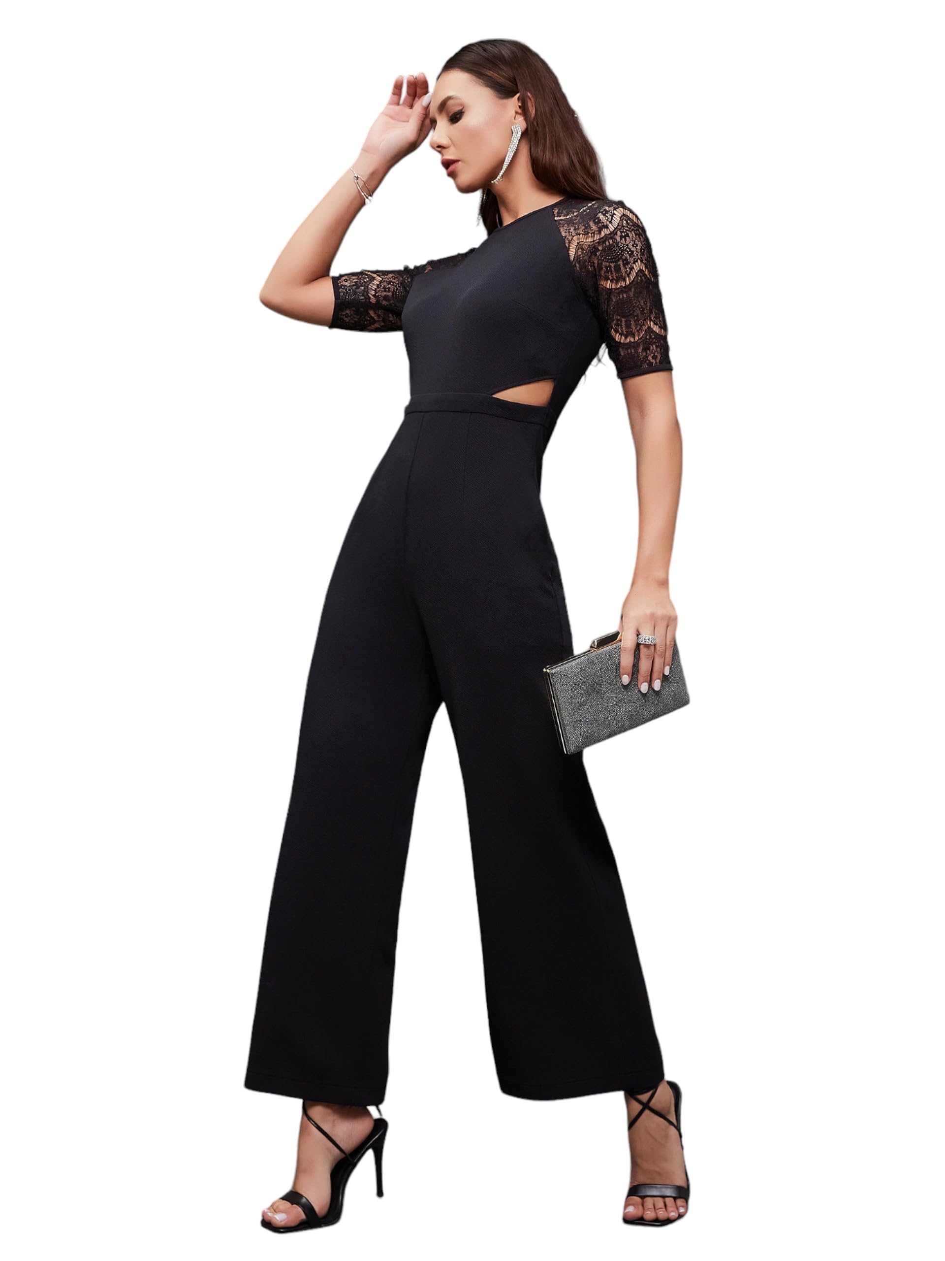 Women's Wine V-Neck Sleeveless Solid Wrap Regular Jumpsuit
