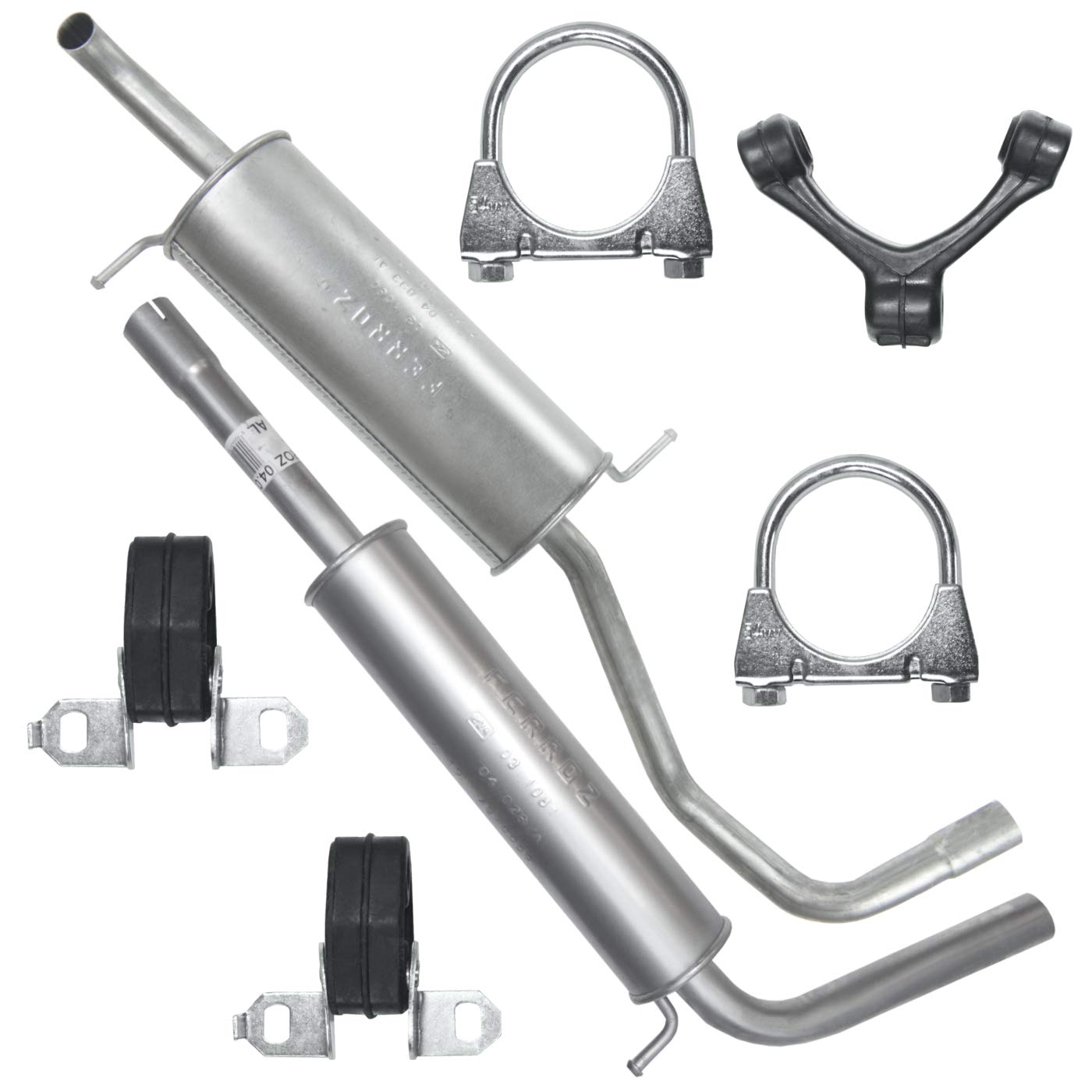 FERROZ Mitteltopf und Auspuff-Endtopf für Skoda Fabia I 1 6Y 12.1999-12.2007 1.4i Kombi