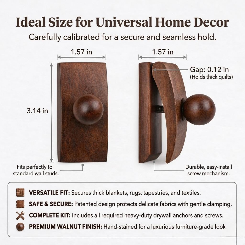 Blanket Hanger for Wall Decor, 4 Pack Solid Beech Wood Blanket Holders with Screws, Wooden Quilt & Tapestry Hangers for Blankets and Throws (Mixed Wood Tones)