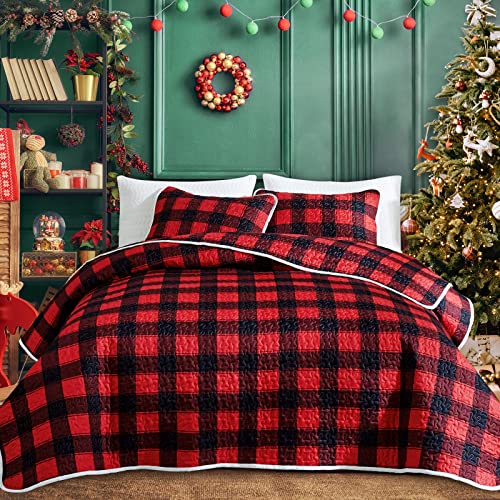 UOZZI BEDDING Quilt Queen Size Christmas Red Black...