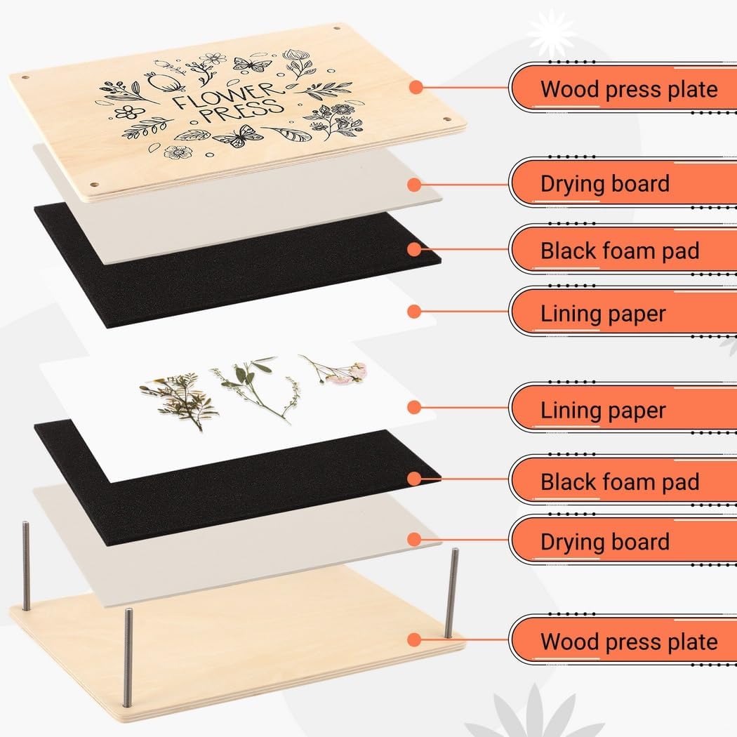 DIY Flower Press Kit, Wooden Preservation Tool for Crafting, 11.6 X 8.1 Plate, Perfect for Leaves, Flowers, and Plants