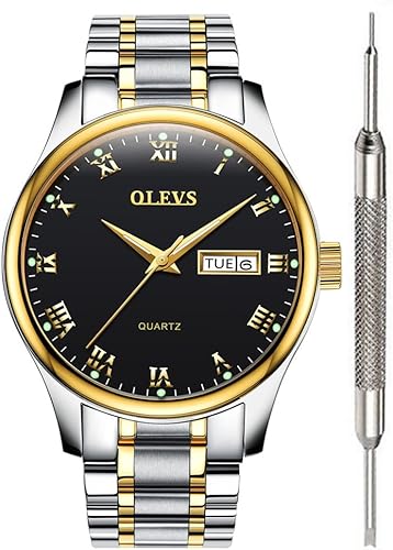 OLEVS Reloj para hombres de acero inoxidable para negocios, analógico, de cuarzo, reloj de pulsera clásico luminoso para hombre, gran cara, día de