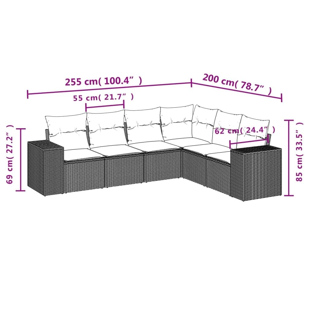 vidaXL Salon de Jardin avec Coussins 6 pcs, Canapés de Terrasse, Ensemble de Meubles de Patio, Mobilier d'Extérieur, Noir Résine Tressée