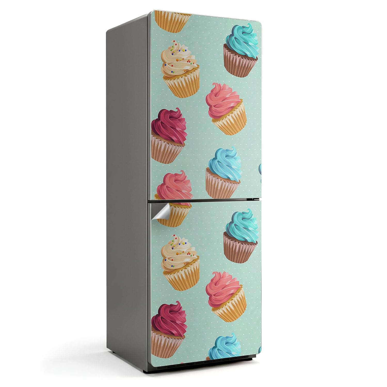 Sticker couvrant entièrement le frigo motif cupcakes pour une cuisine joyeuse