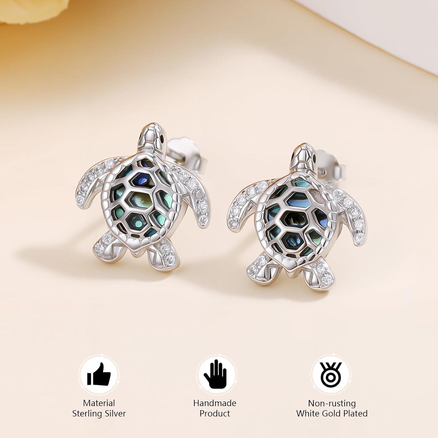 Sea Turtle Earrings for Women, 925 Sterling Silver Turtle Earrings with Blue Birthstone Created Aquamarine, Animal Jewelry for Her - Image 2