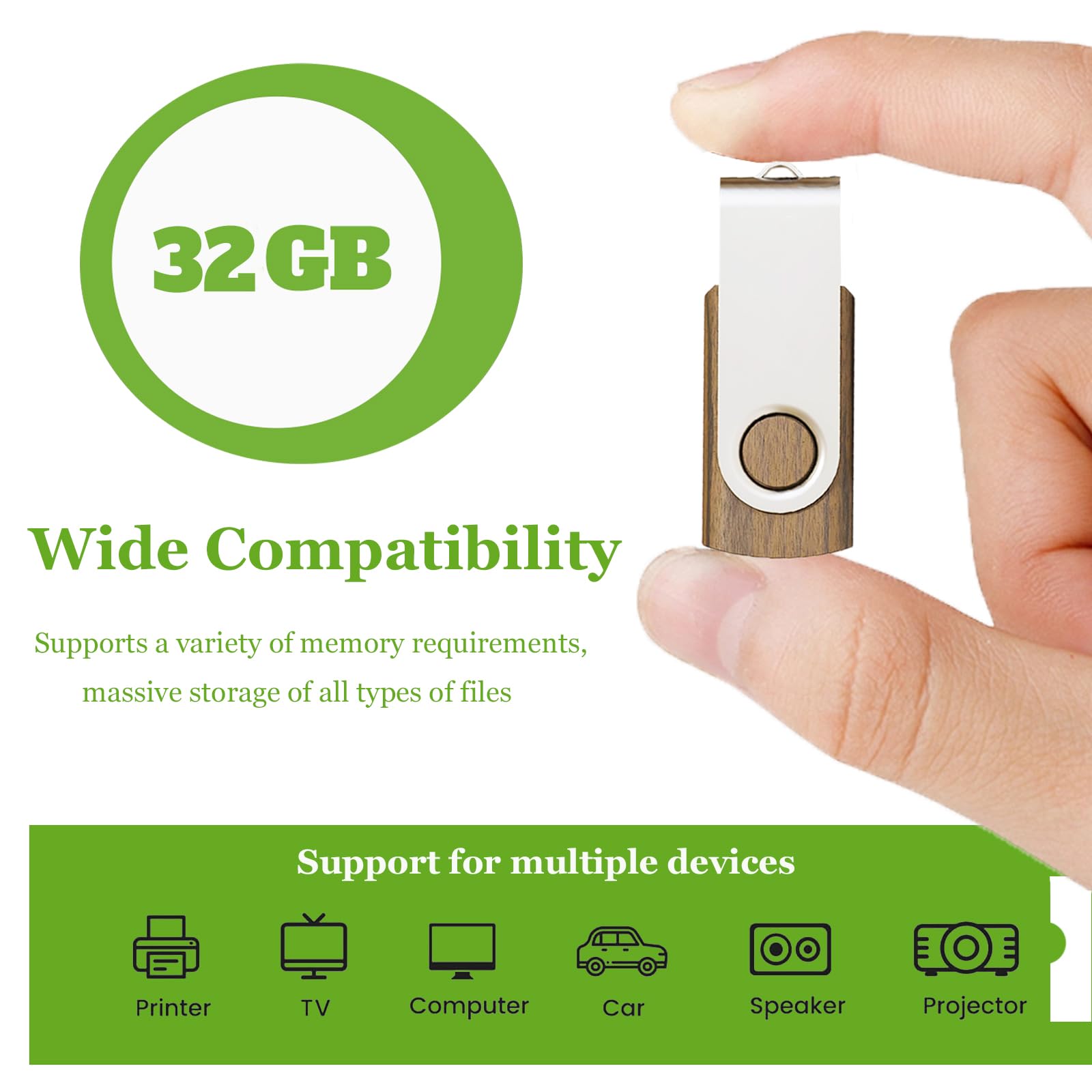 TATMOHIK 32GB Wood USB Flash Drives 2-Pack - High Speed USB 2.0 Swivel Thumb Drives For Reliable Data Storage