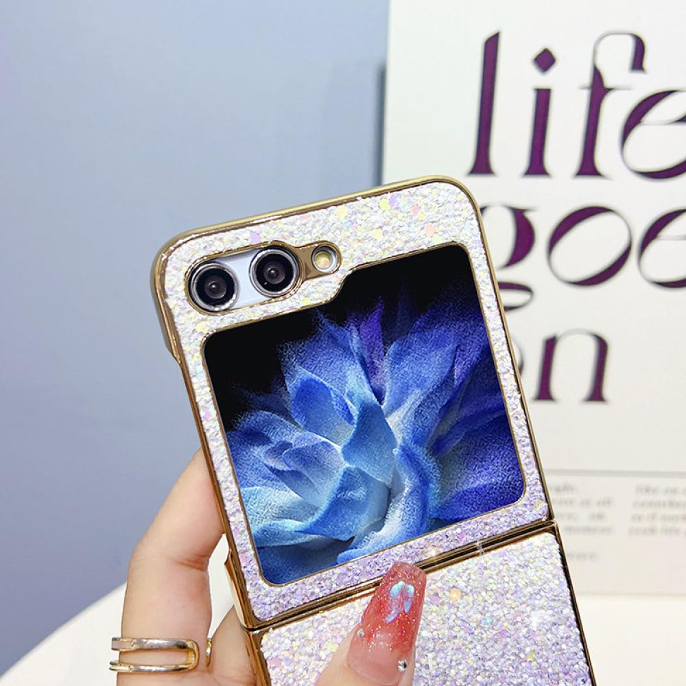 Brokatowe składane etui na telefon do Samsung Z Flip 5 Z Flip 4 Z Flip 3 Gradientowy, odporny na wstrząsy obiektyw Slim Bling Pozłacana osłona ramy, RoseGold, do Samsung Z Flip 3