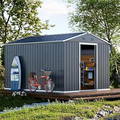 Metal Shed 8x10x6 FT - Steel Tool Storage with Sliding Door and Air Vents - Outdoor Bike Sheds for Garden, Backyard, Patio - Utility Outdoor Storage