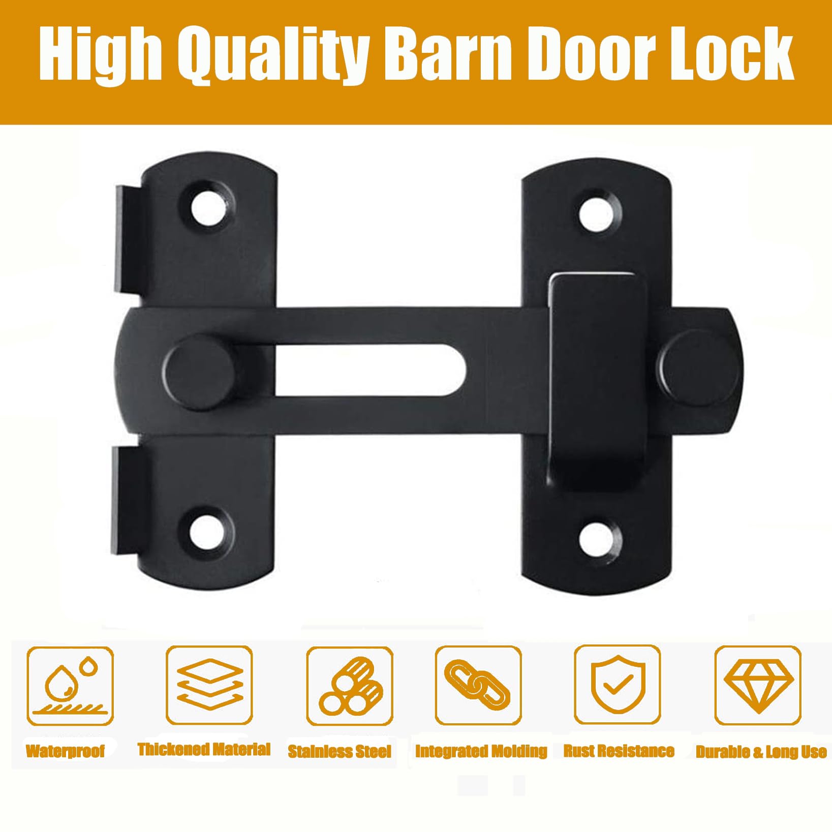 ZiYuya Flip Sliding Barn Door Lock, Stainless Steel Door Bolt Latch Buckle - Image 2