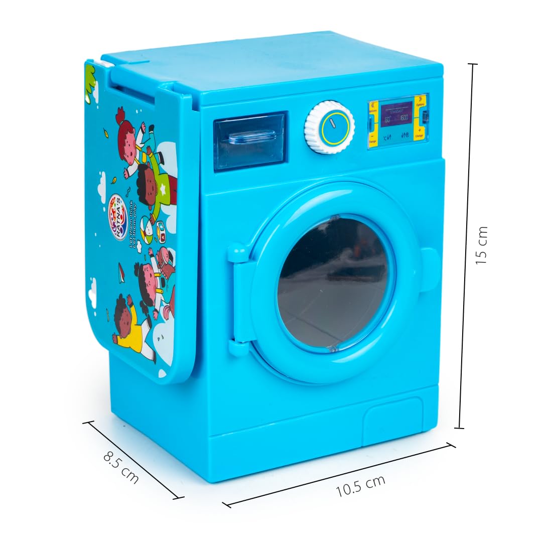 Ratna's Washing Machine Deluxe Blue Color with Front Load Door & Foldable Iron Table Household Pretend Play Role Play Plastic Toy for Kids 3