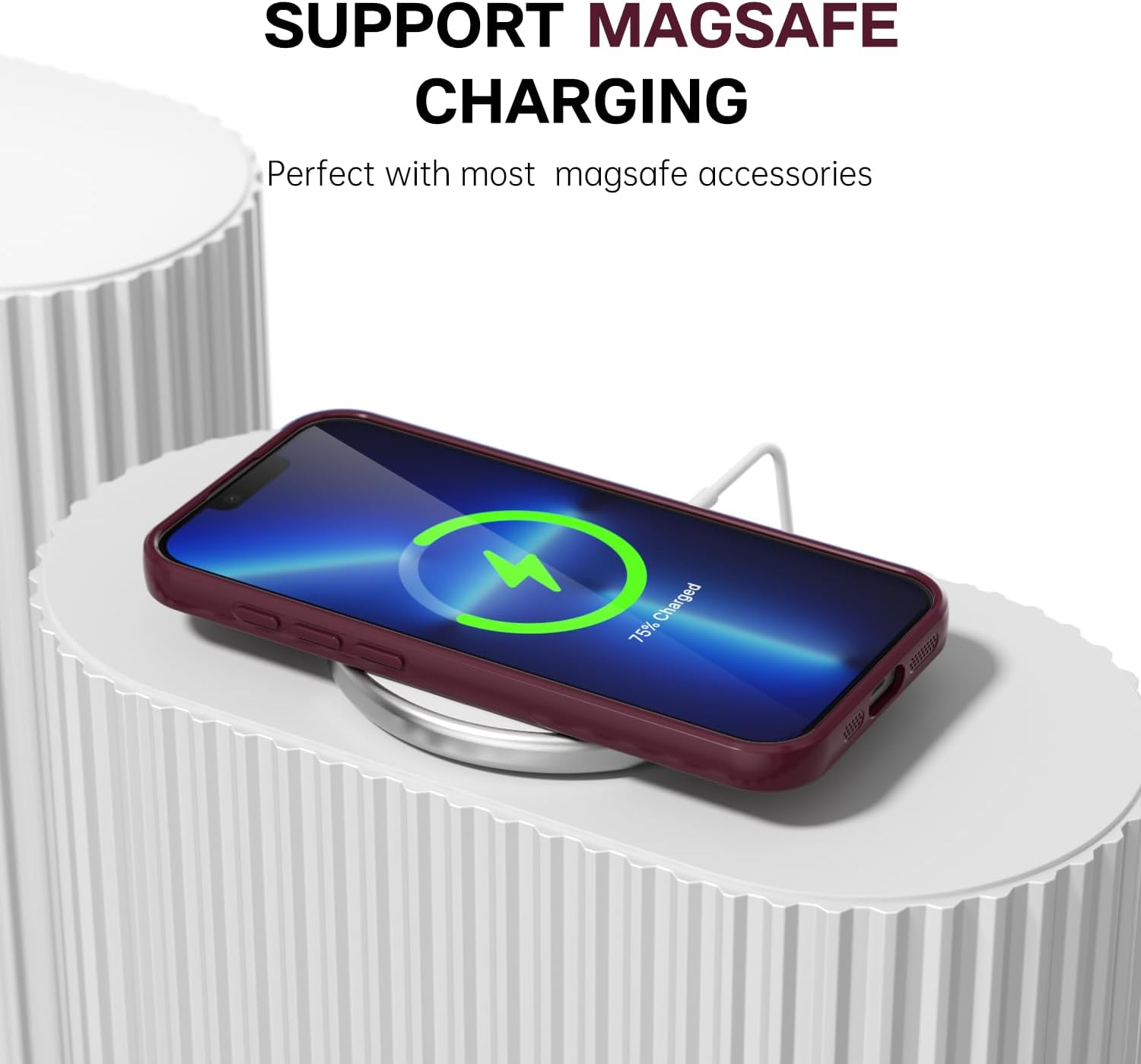 for iPhone 13 Pro Max Phone Case Silicone Magnetic, Compatible with Magsafe Case Cute for Women, Girly Glossy Jelly Thin Slim Hard Plastic Mag Safe & Camera Cover Protection, Burgundy Maroon - Image 7