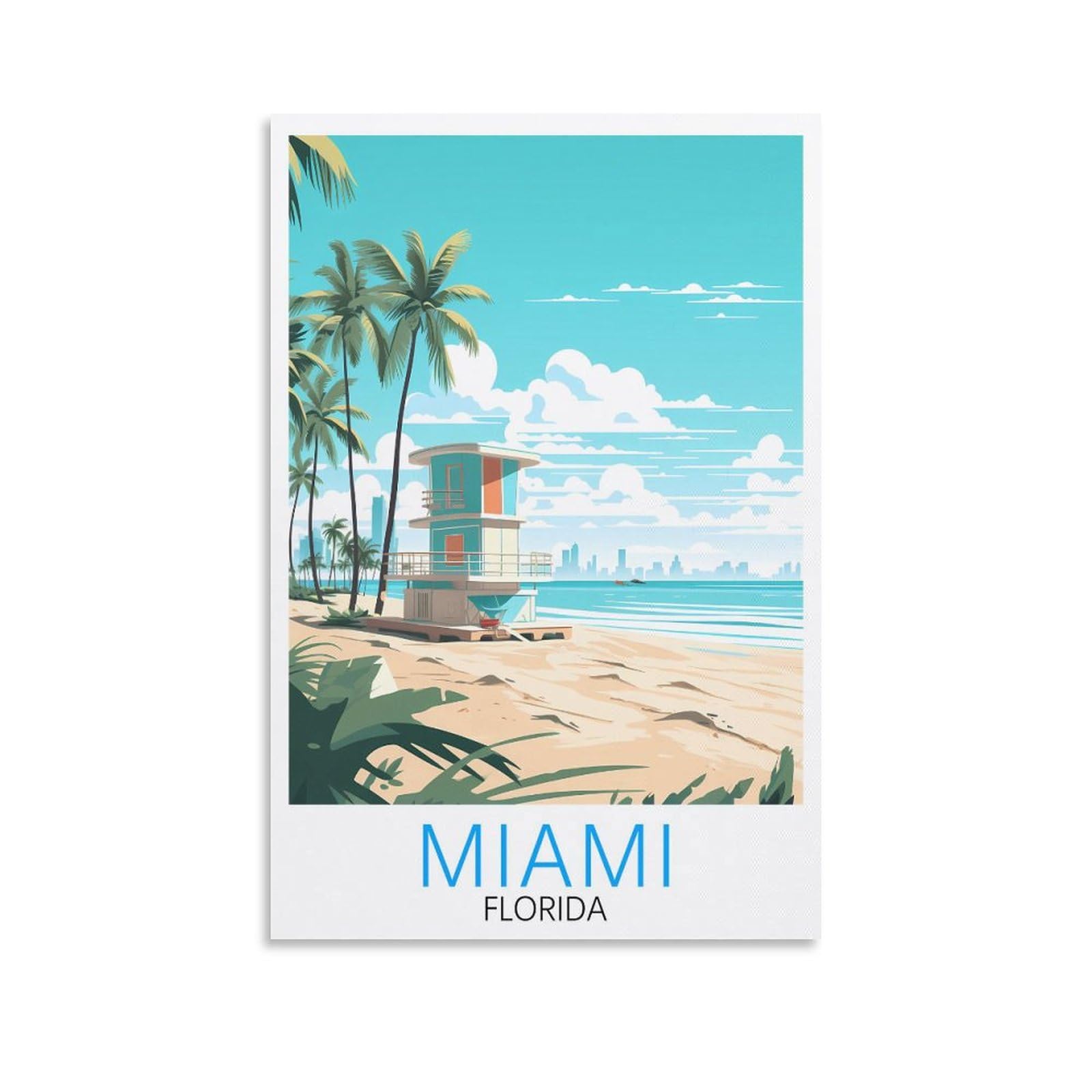 Orbana Unframe-Style Miami Florida Vintage Travel Posters Beach 08X12inch(20X30cm) Canvas Print For Living Room, Bedroom, Dorm, Home, Office Wall Decoration