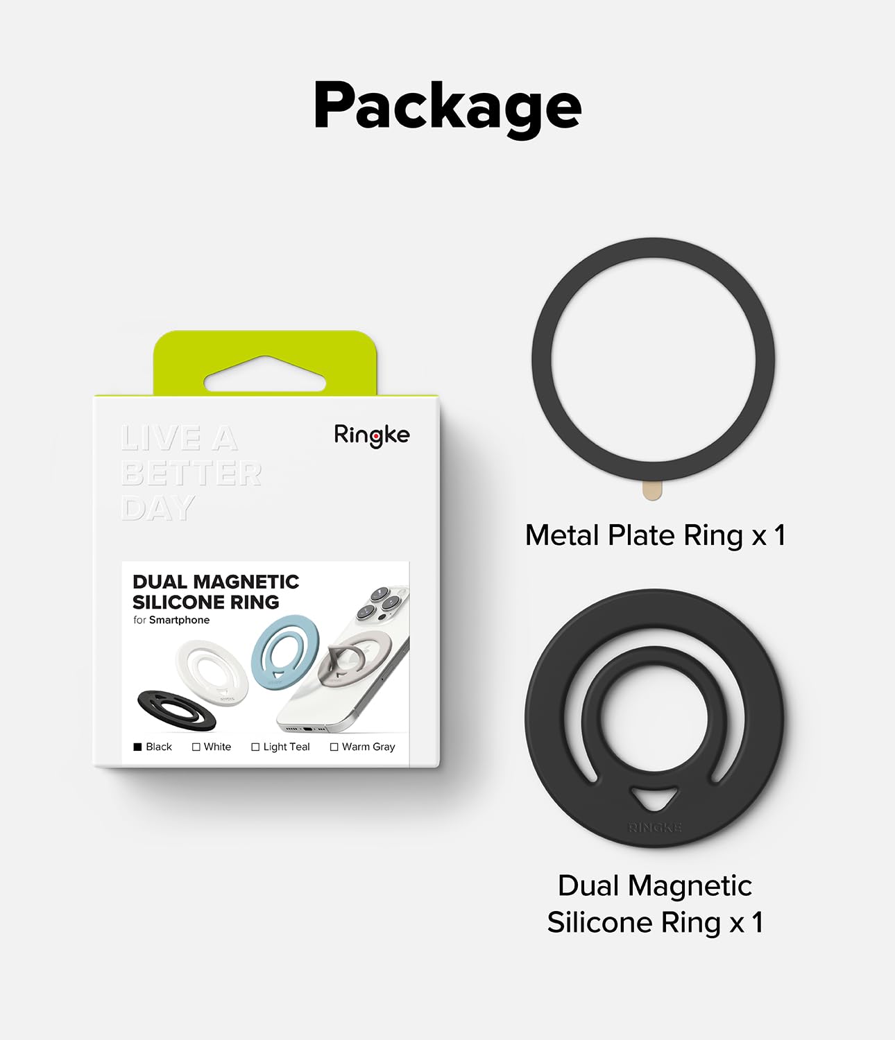 Ringke Dual Magnetic Silicone Ring, Compatibile con Custodie Magnetiche per Telefono, Supporto Magnetico Rimovibile per Telefono su Entrambi i Lati - Black