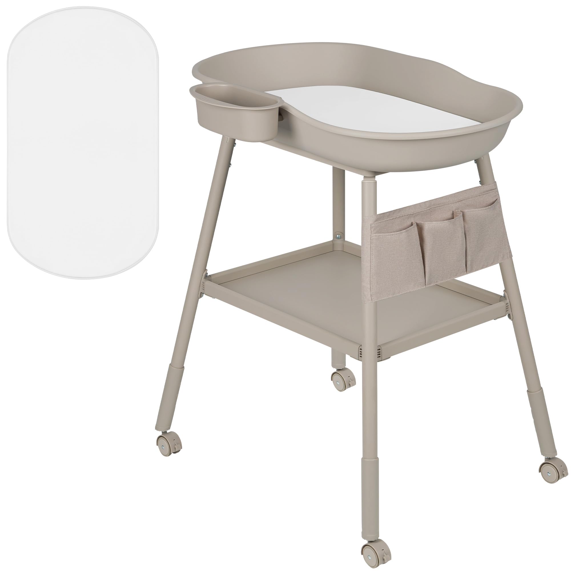 Lionelo Rosie Fasciatoio per neonato, Portatile con Ruote e Freno – Altezza Regolabile, Materassino Impermeabile + Organizer laterale, Ripiano e Vaschetta Acqua – Mobile Cambio Neonati fino a 12 mesi