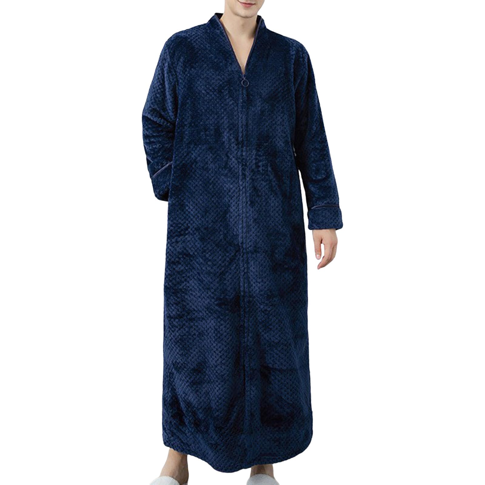 Generisch Bathrobe - Albornoz para hombre, pijama de terciopelo coral para invierno, talla holgada, calor extendido, ropa de casa engrosada de felpa