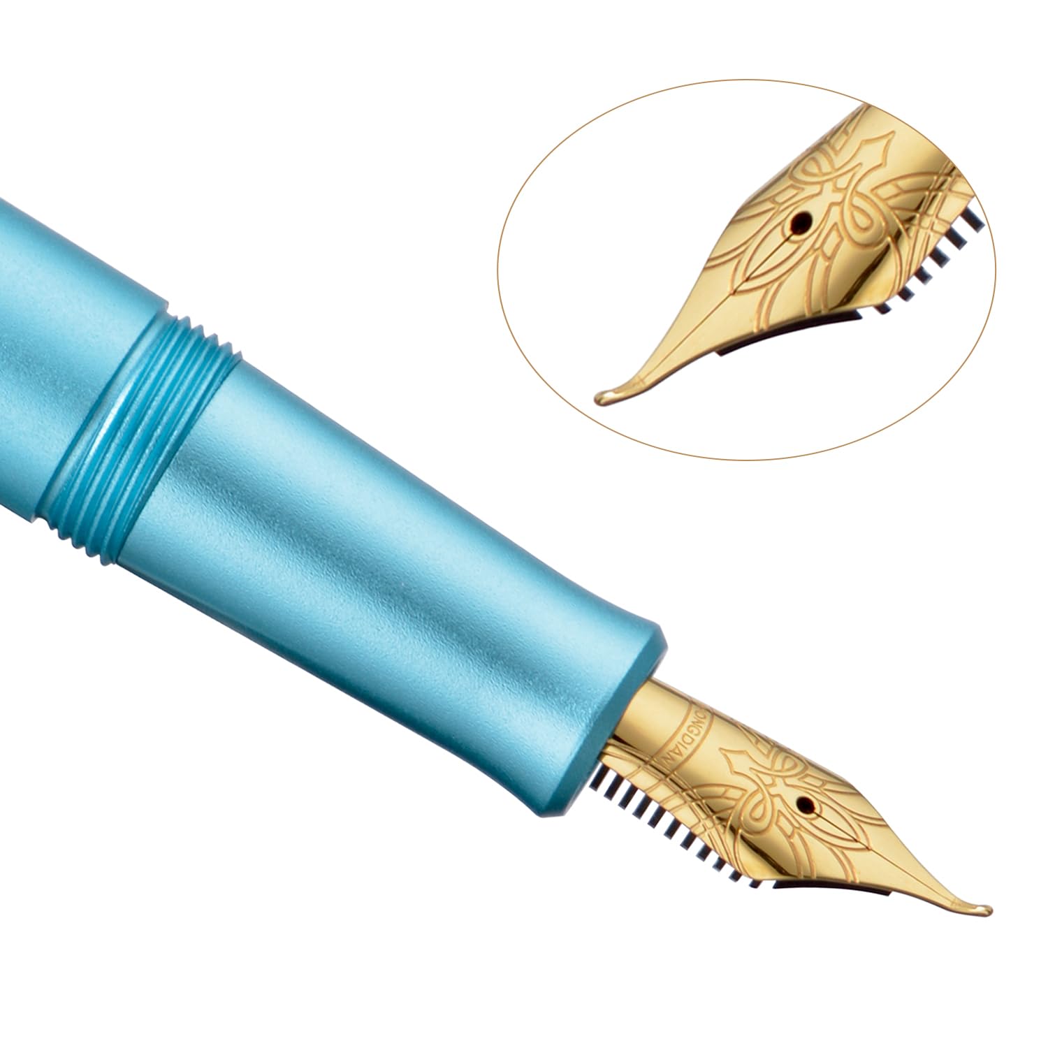 HONG DIAN M2 Black Forest Mini Fountain Pen, Bent Nib & Sleek Shape Aluminium Short Pocket Travel Pen (Lake Blue) - Image 2