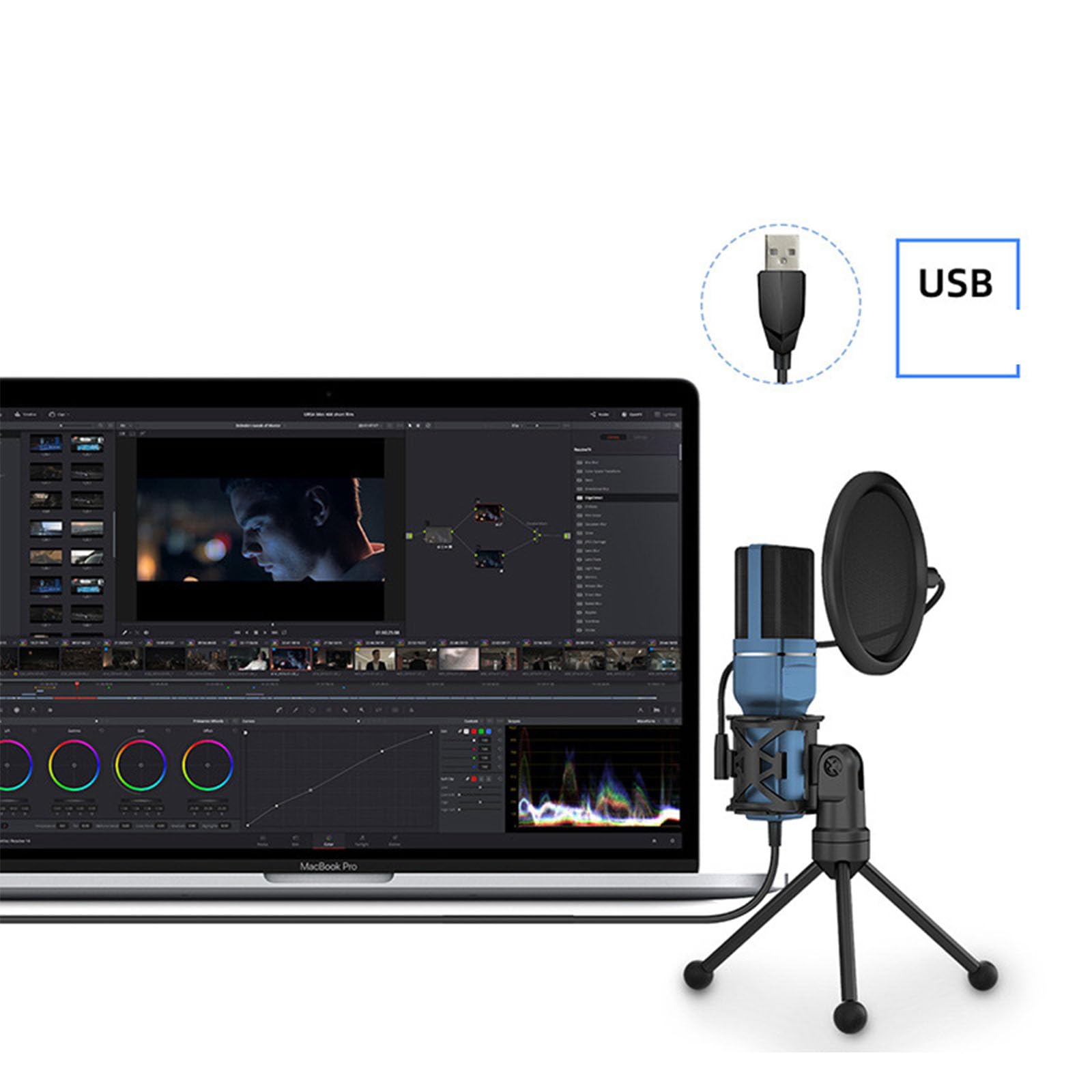 Juego de micrófono USB para computadora, micrófono para cantar, equipo de transmisión de voz, trípode
