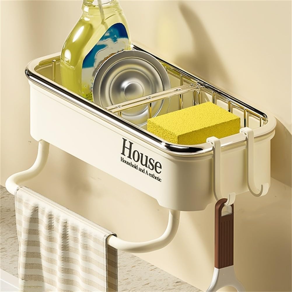 Wall Mounted Self-adhesive Sponge Soap Holder, Kitchen Sink Organizer, Multifunctional Bathroom Kitchen Sink Holder(Beige)
