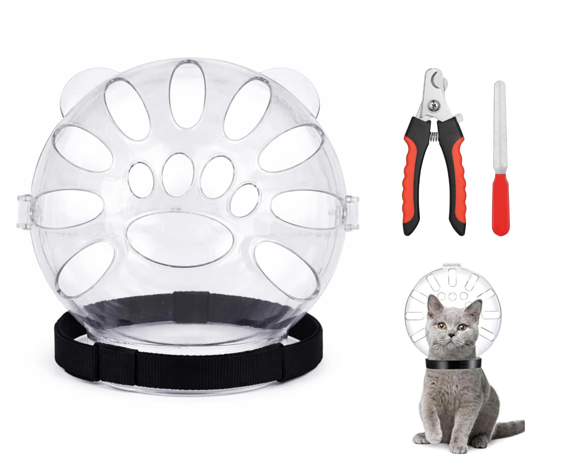 Breathable Cat Muzzle with Nail Cutter, Cat Groming Nail Cutter with Filer, Adjustable Transparent Helmet & Cat, Puppy Grooming Essential Combo, Vet Visits, and Nail Trimming (Size-S)-image-30