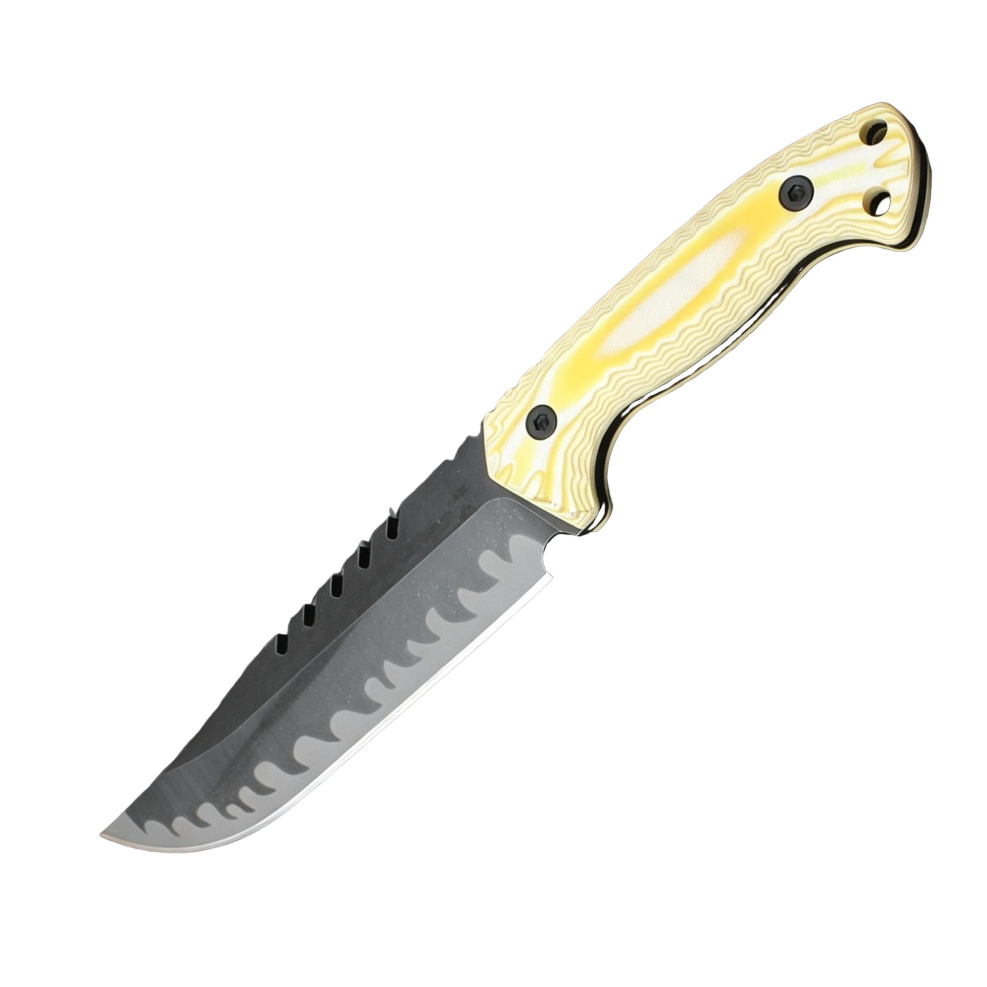 Generisch Feststehendes D2-Messer mit G10-Griff, Gesamtlänge 17,5 cm， Gelb | Kompaktes Modell mit 9 cm Klinge, 409 g Eigengewicht und Scheide zur übersichtlichen Aufbewahrung für Erwachsene.