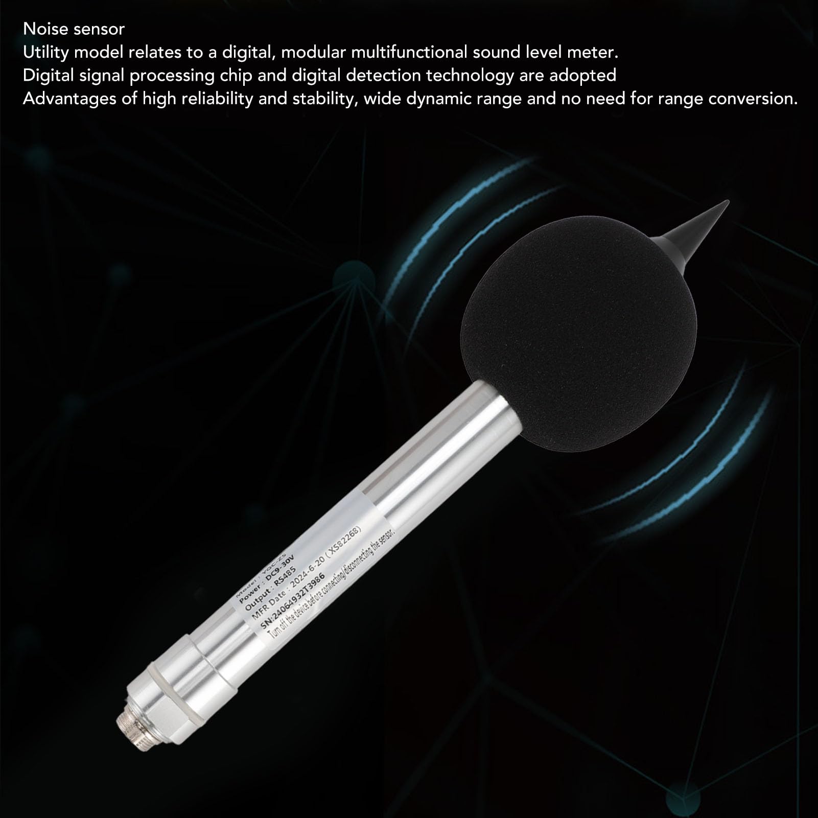 Medidor de Nivel de Sonido Sonda Monitor de Decibelios, Sensor Detector de Nivel de Ruido Industrial Sensor de Ruido RS485 Dosímetro de Sonido Probador de Decibelios Transductor
