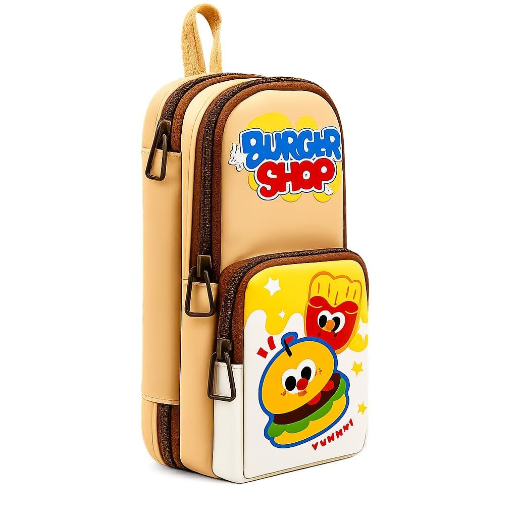 Double Zipper Pencil Pouch for Kids, Large Capacity Pencil Case with Multi Compartments, Burger Shop Stationery Organizer for School, Office, Travel, Pens, Pencils & Accessories-picture-20