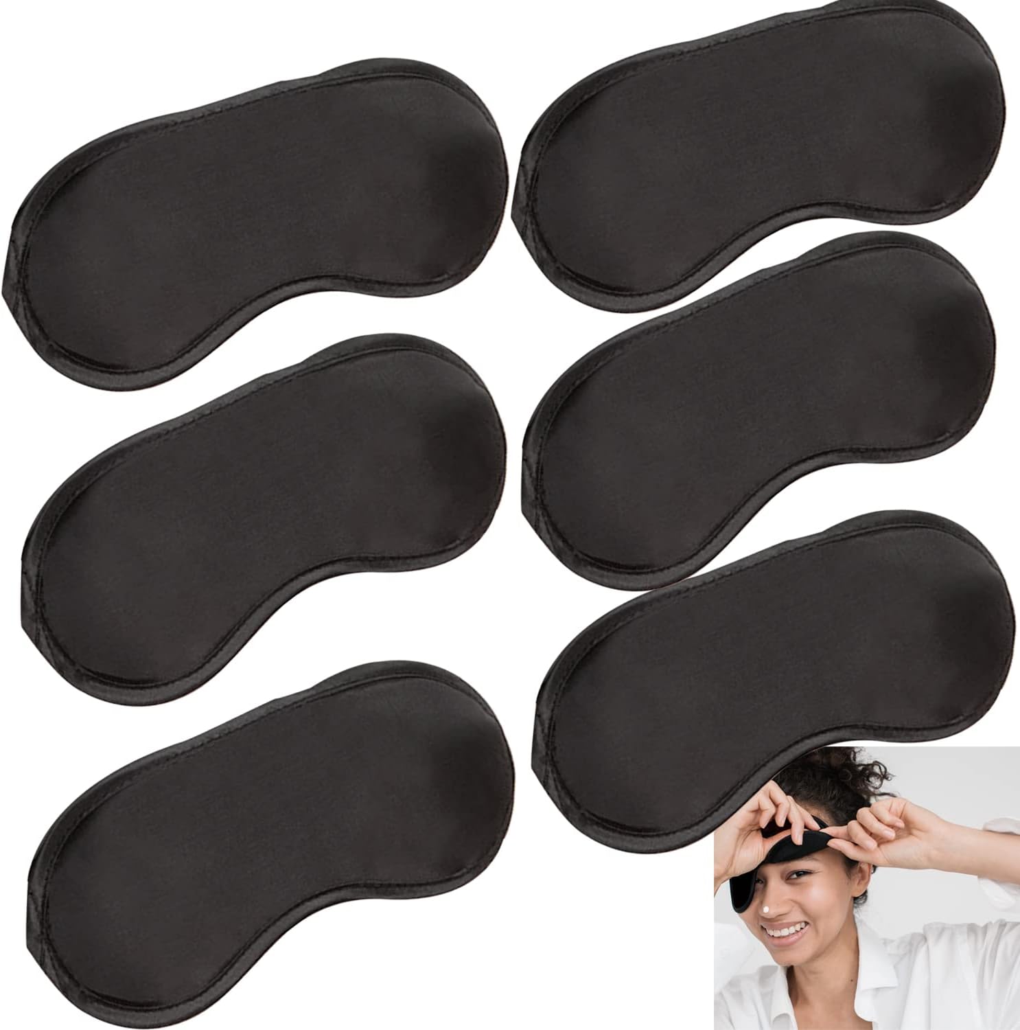 6 Pack Blindfold Eye Mask Cover Sleep Mask for Party Games Travel Sleep Team Build Party Supply with Adjustable Strap for Women Men Kids, Black