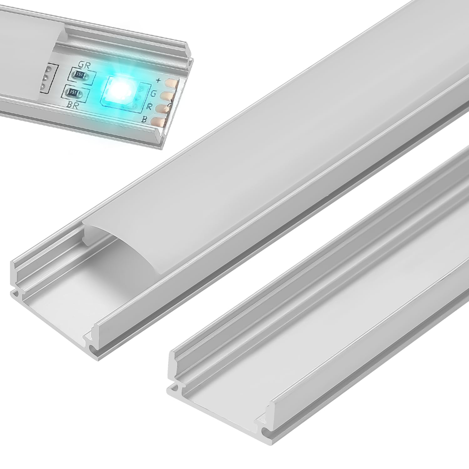 Fiqops 10 x 1m LED Profil Aluminium, U-Form LED Aluminium Profil für LED Stripes,Stripe(bis 12.5mm Breit),mit Endkappen und Montageclips,LED kanal für LED Streifen,LED Diffusor