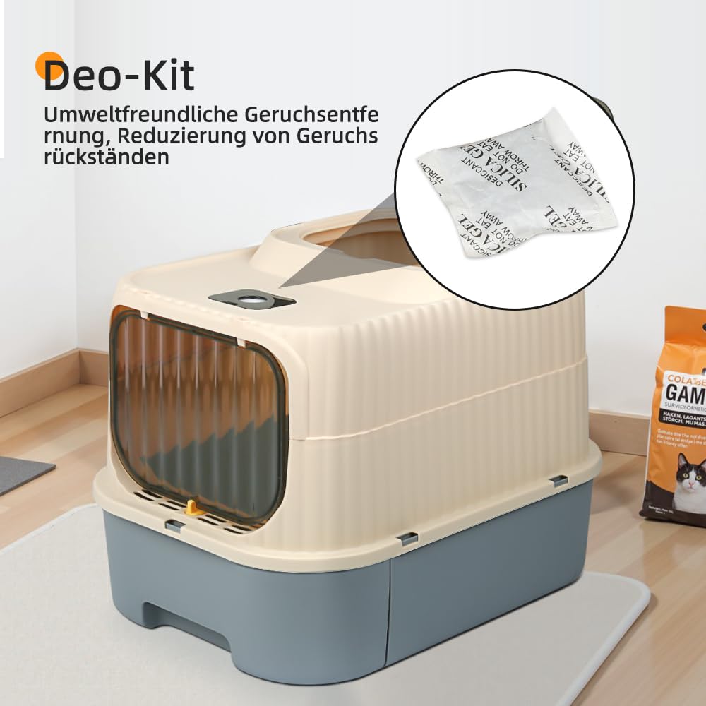 Bac à Litière pour Chat, Fermé, Maison de Toilette, Plateau Amovible, Pelle, pour Grand Chat, Capacité de Charge 15 kg, Anti-Traces, Anti-fuites, 37 x 49 x 37 cm (Gris)