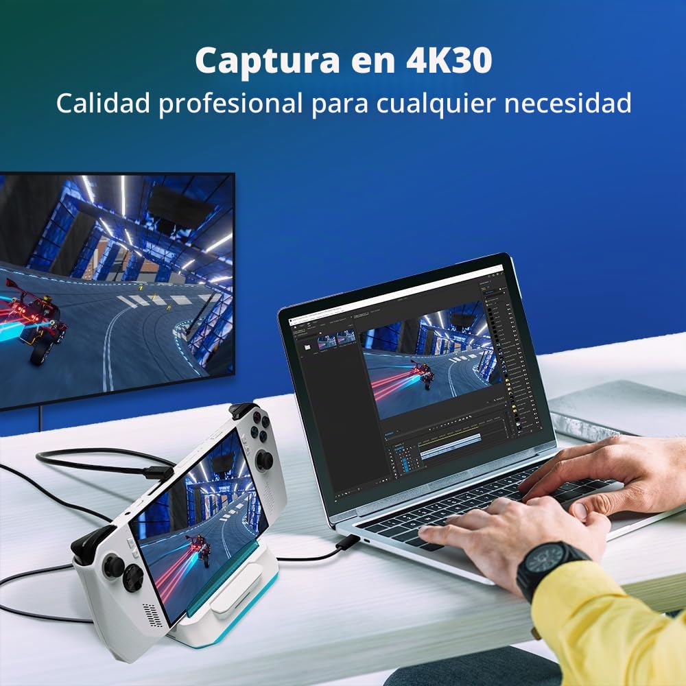 AVerMedia GC515 X’TRA GO - Dock Steam Deck con captura 4K30, salida HDMI 4K60, carga USB-C 65W, hub USB, grabación sin PC, Switch, ROG Ally, iPad, iPhone, Mac, Win