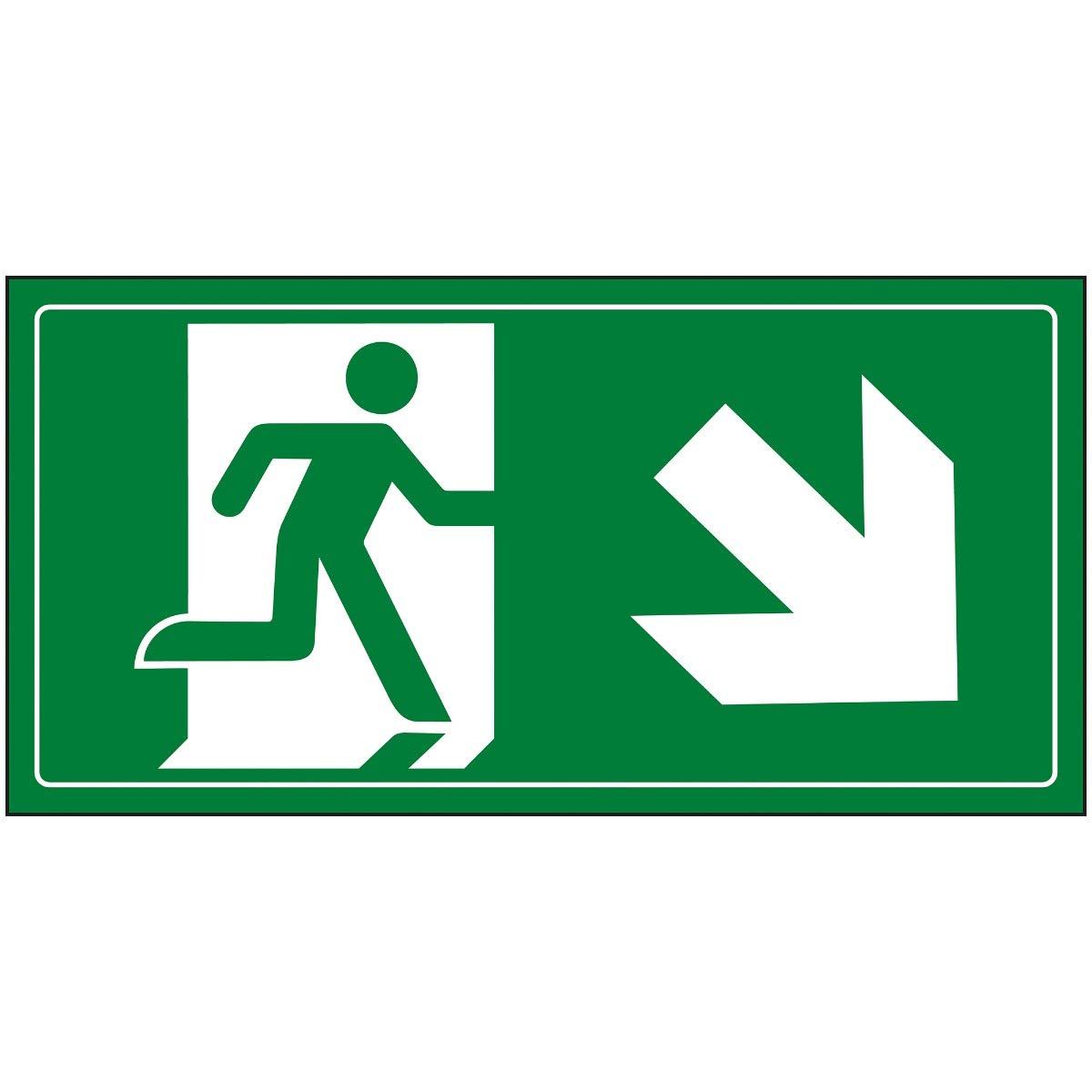 V Safety Fire Exit Man Running Down Right Sign - 300x150mm - Photoluminescent Rigid Plastic