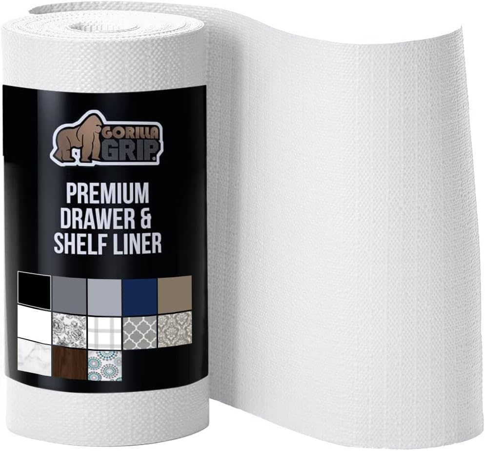 Gorilla Grip Ribbed Drawer Liner and Smooth Shelf Liner, Ribbed Liner Size 12x20 in