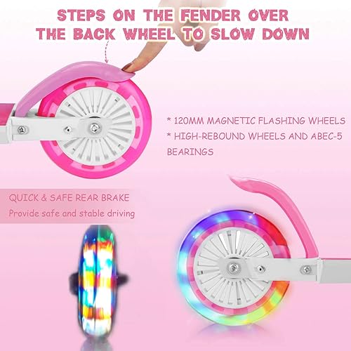 Miniatura 5 de Patineta para niños y niñas monopatín para niños con ruedas iluminadas scooter de 2 ruedas para niños de 5 a 10 años plegable altura ajustable