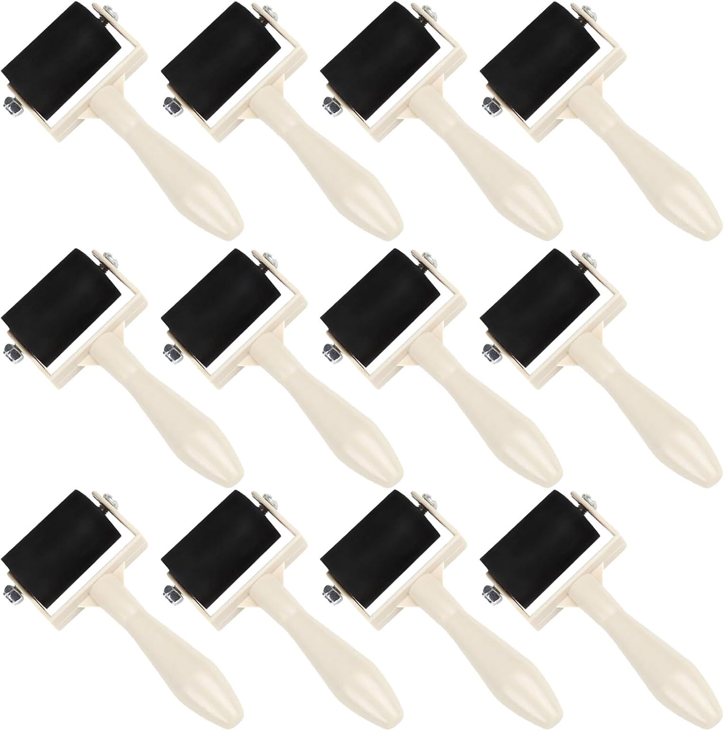 TEHAUX 12pcs Rubber Ink Rollers with White Handles for Printmaking and Stamping, Professional Art Ink Brayers for Block Printing and Craft Projects, Sturdy Rubber Rollers for Texture