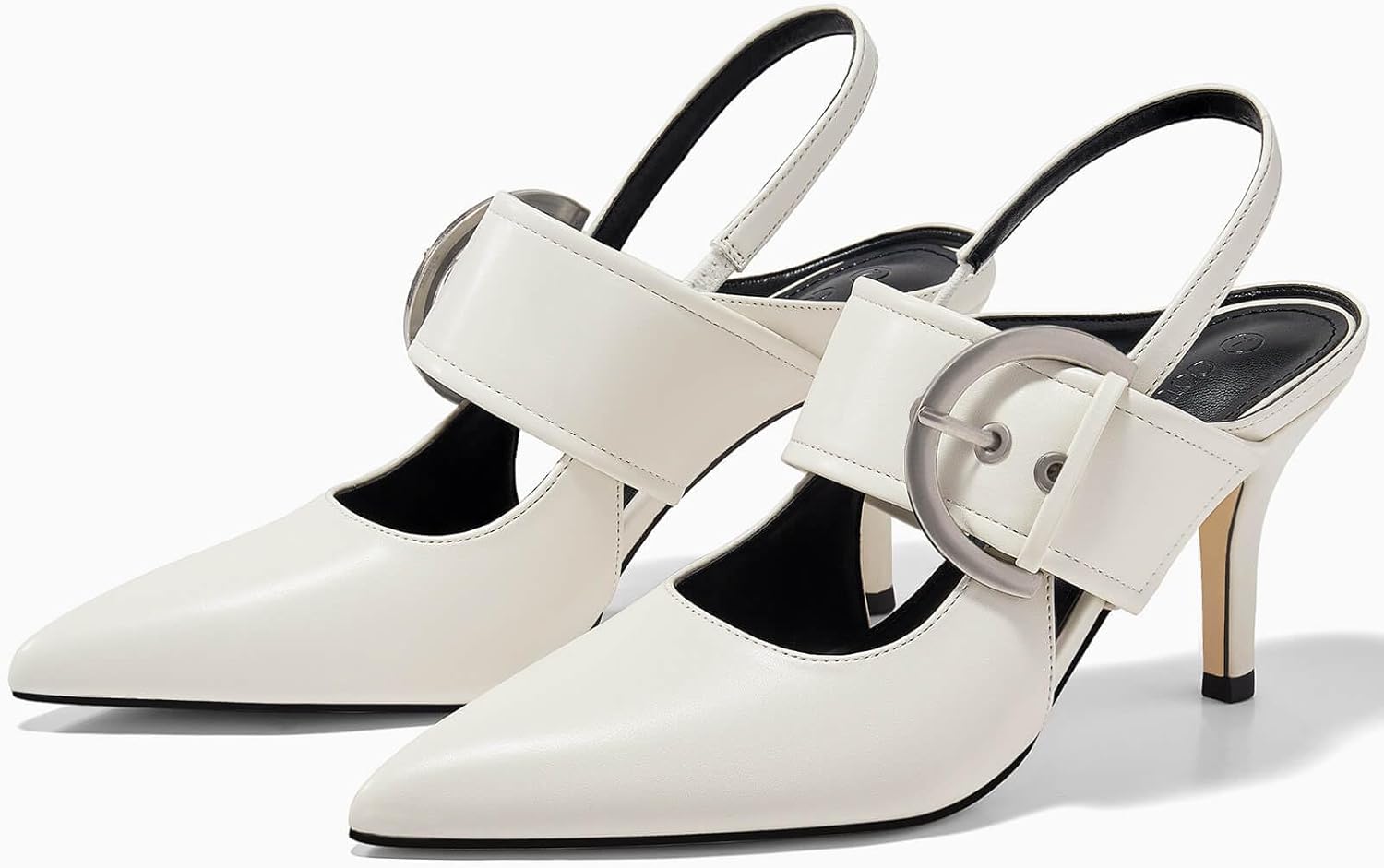 Coutgo Womens Slingback Pumps Closed Pointed Toe High Heels Belt Buckle Strap Dressy Work Shoes - Image 5