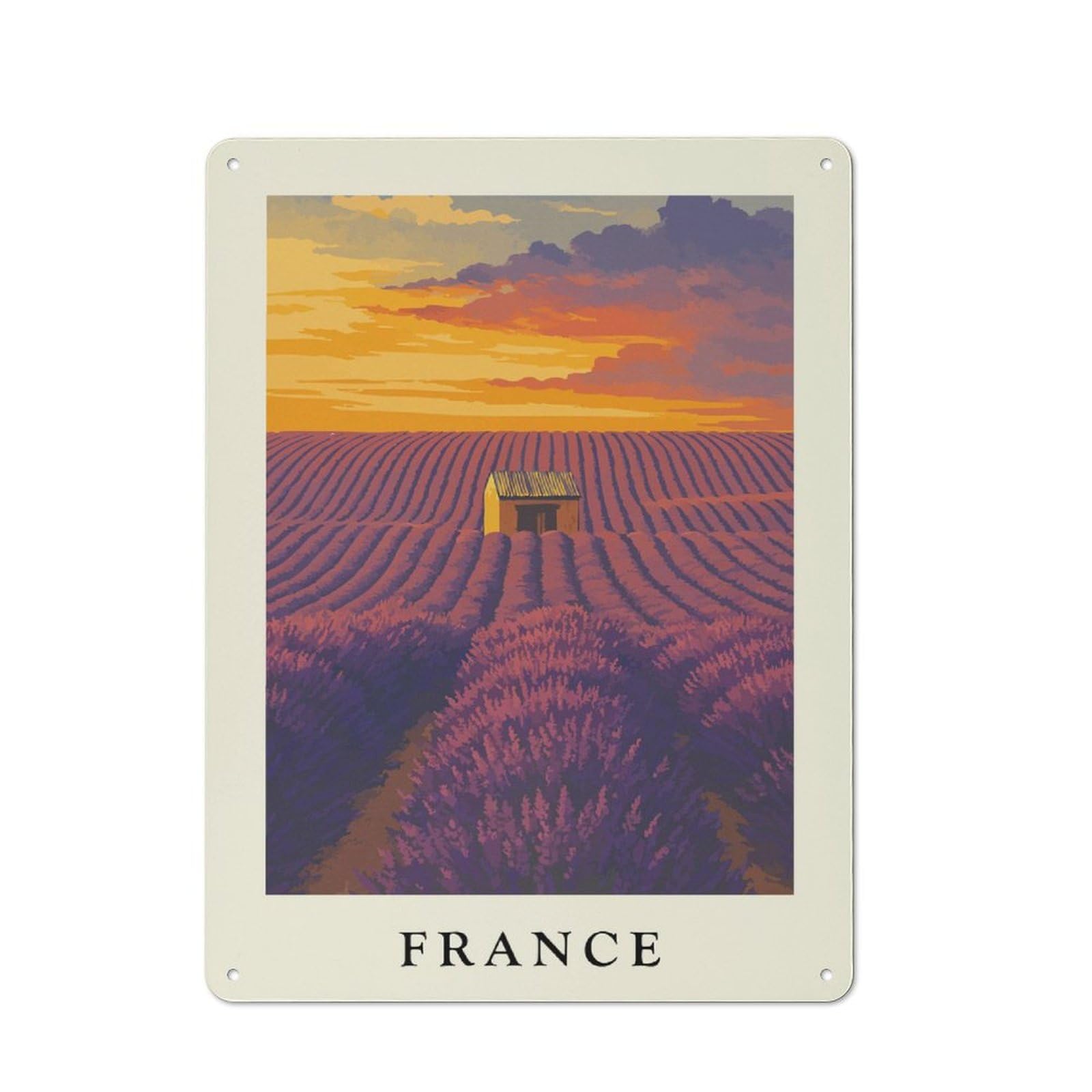 Junmoney Style-10 Tin Wall Plaque 40X30cm With Lavender Field In France At Sunset For Café Or Restaurant, Housewarming Present For People Styling Café And Restaurant