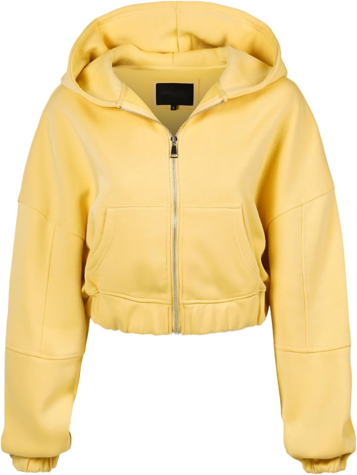 Women's Solid Casual Basic Long Sleeve French Terry Zip Up Crop Hoodie Jacket