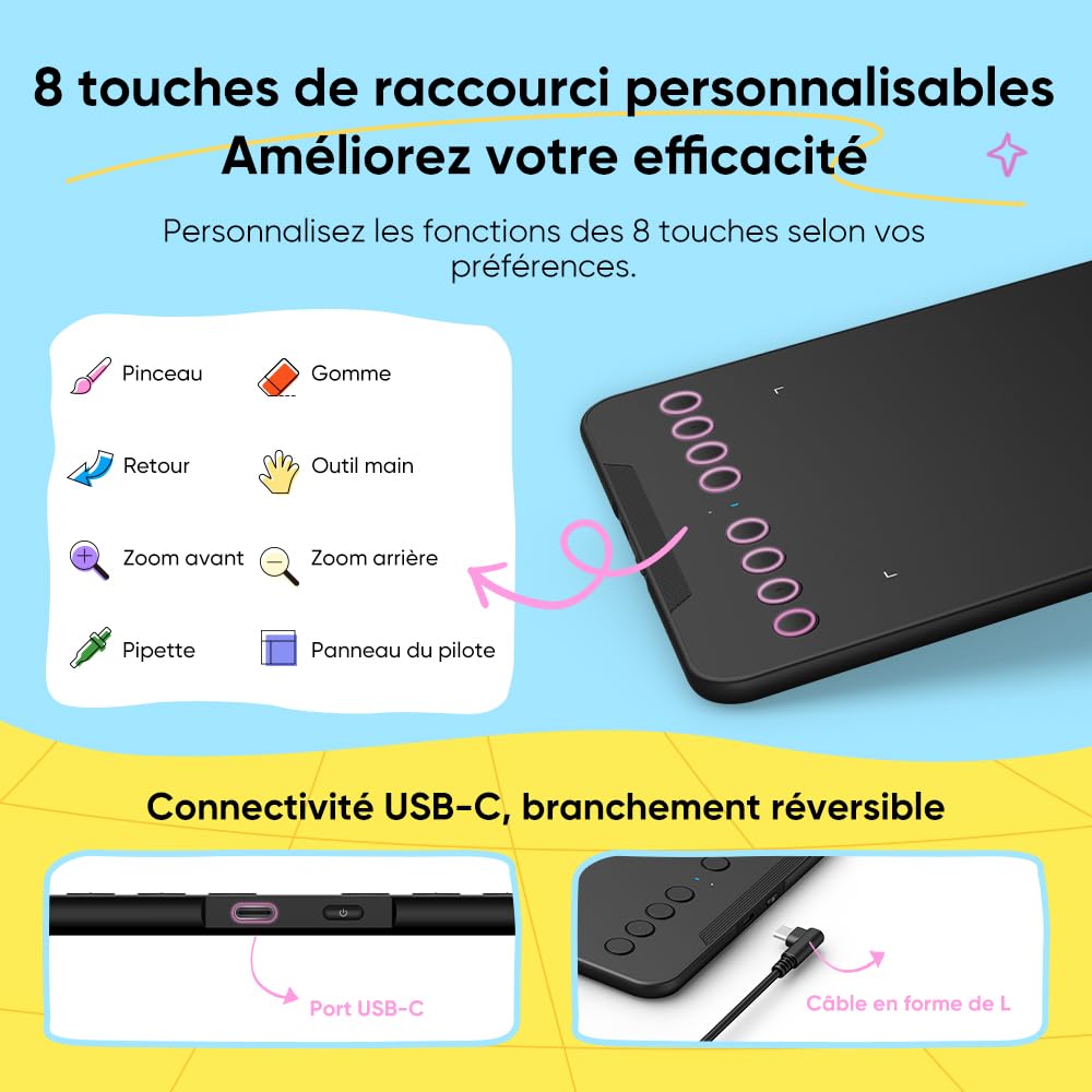 XPPen Deco Mini7W v2 Tablette Graphique Bluetooth 5.0 7 Pouces 16K Niveaux de Pression