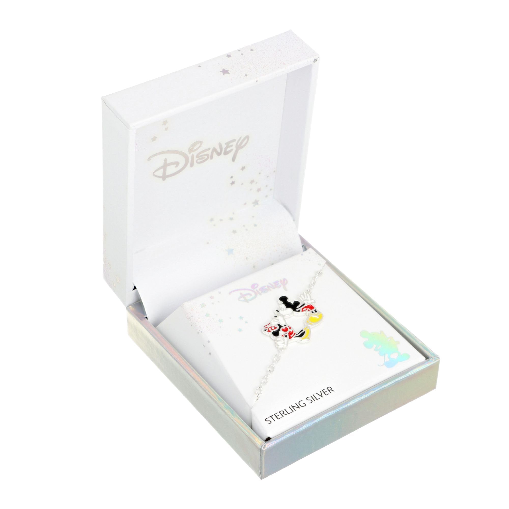 Disney Bracciale Topolino e Minnie in Argento 925 con Smalto Colorato, Braccialetto Regolabile con Charm Bacio per Bambini e Bambine, Confezione Regalo, Gioielli Ufficiali
