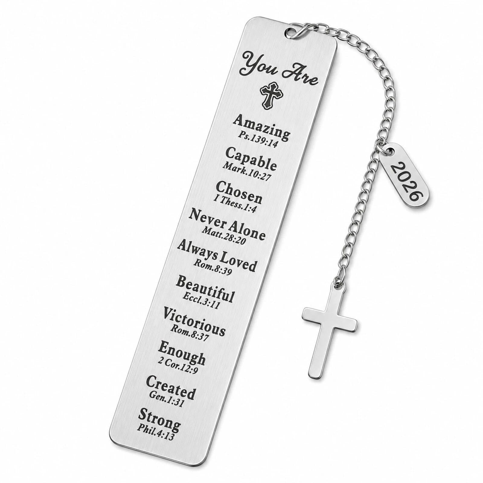 RSYHVG 2026 Christian Metal Bookmark with Inspirational Bible Verses, Religious Gift for Women Men Book Lovers, Cross Design Bookmark with Gift Box